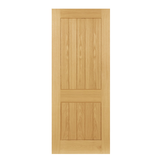 This is an image of Deanta Ely Prefinished Oak 2 Panel Doors available to order from T.H. Wiggans Ironmongery in Kendal