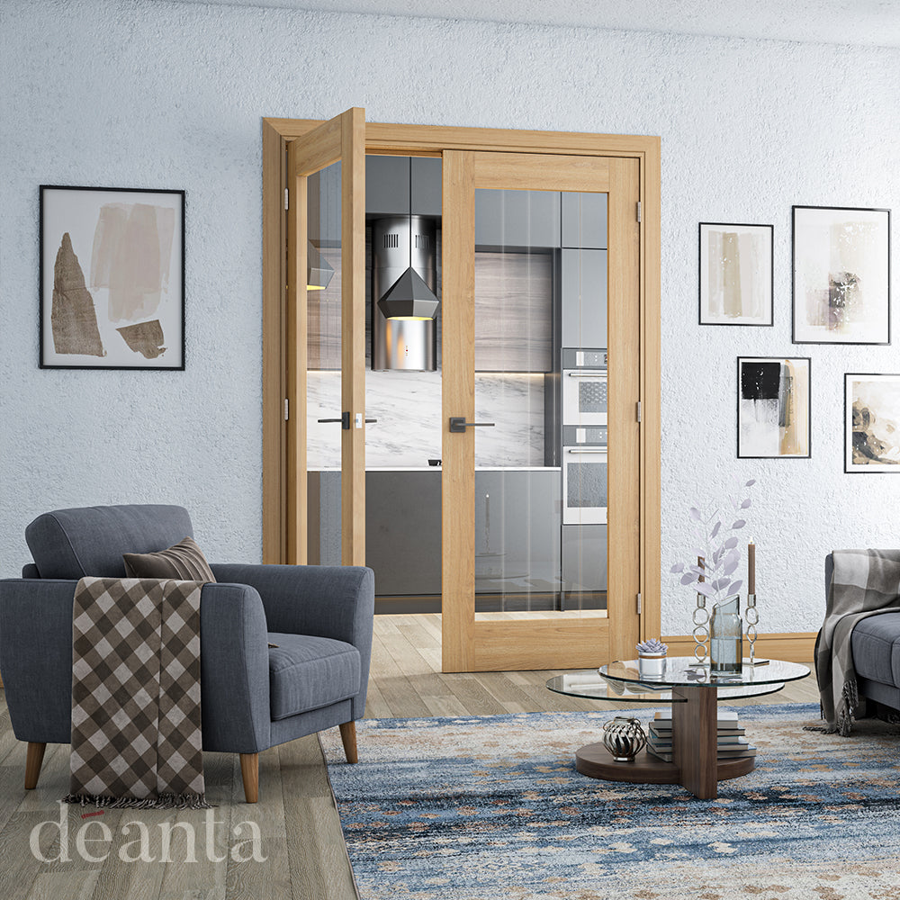 Deanta Ely Unfinished Oak Clear Glazed (1L Full) Doors