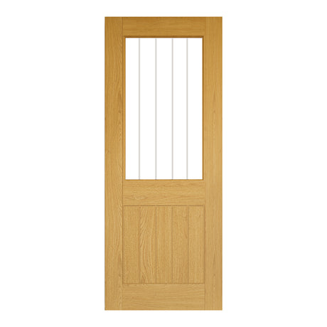 This is an image of Deanta Ely Prefinished Oak 2 Panel Clear Glazed Doors available to order from T.H. Wiggans Ironmongery in Kendal