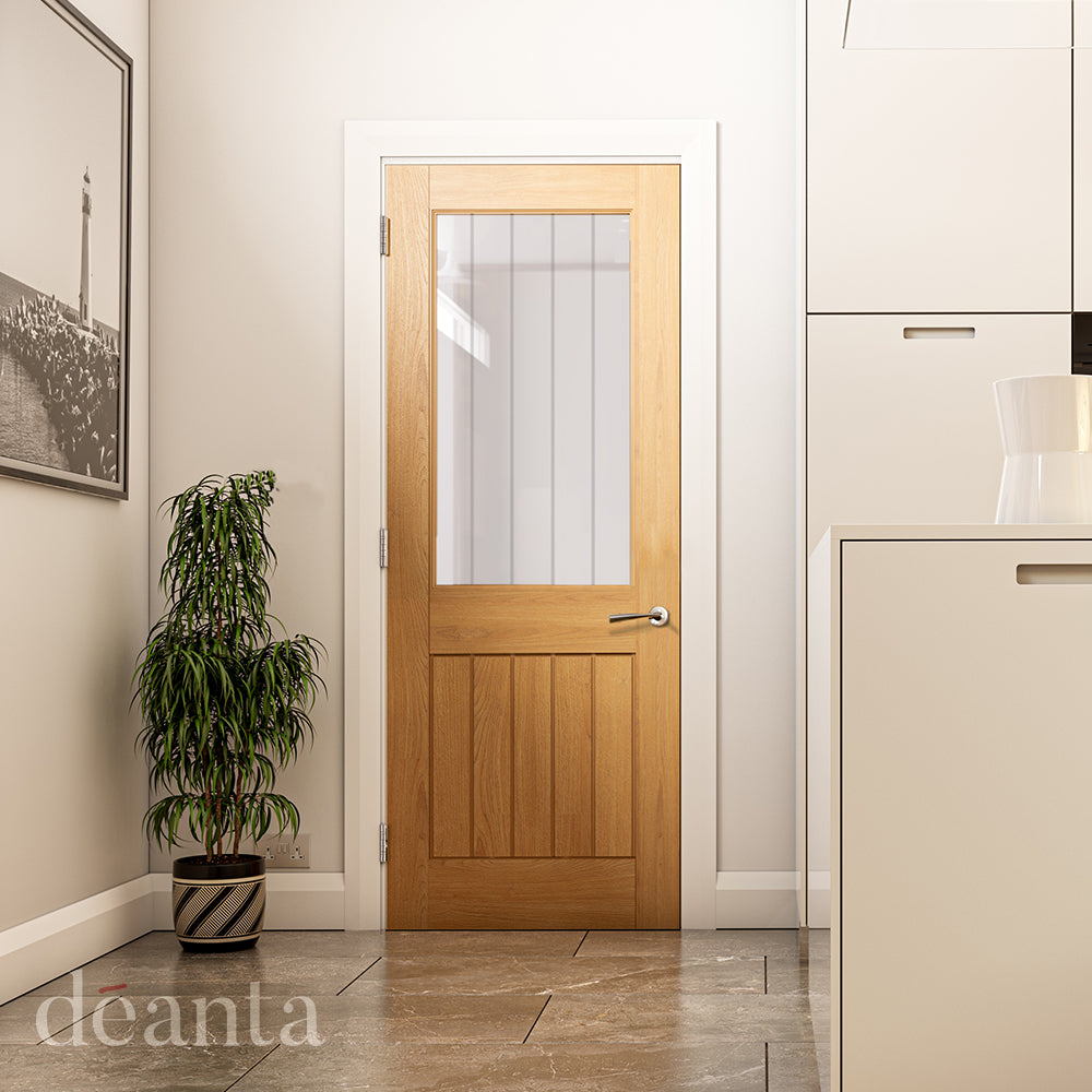 Deanta Ely Prefinished Oak 2 Panel Clear Glazed Doors