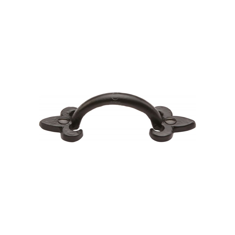 This is an image of a M.Marcus - Black Iron Rustic Cabinet Pull Fleur-de-lys Design 102mm, fb1092-102 that is available to order from T.H Wiggans Ironmongery in Kendal.