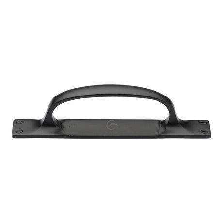 This is an image of a M.Marcus - Black Iron Rustic Cabinet Pull Handle On Plate 228mm, fb1142-228 that is available to order from T.H Wiggans Ironmongery in Kendal.