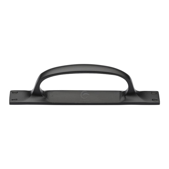 This is an image of a M.Marcus - Black Iron Rustic Cabinet Pull Handle On Plate 228mm, fb1142-228 that is available to order from T.H Wiggans Ironmongery in Kendal.