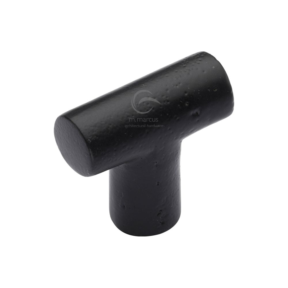 This is an image of a M.Marcus - Black Iron Rustic Cabinet Knob T Shaped Design 35mm, fb2234 that is available to order from T.H Wiggans Ironmongery in Kendal.