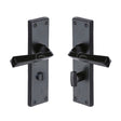 This is an image of a M.Marcus - Black Iron Rustic Door Handle Bathroom Set Bridgnorth Design, fb2530 that is available to order from T.H Wiggans Ironmongery in Kendal.