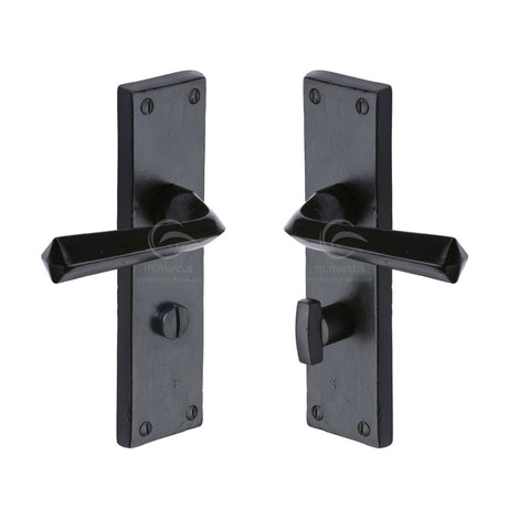 This is an image of a M.Marcus - Black Iron Rustic Door Handle Bathroom Set Bridgnorth Design, fb2530 that is available to order from T.H Wiggans Ironmongery in Kendal.