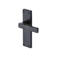 This is an image of a M.Marcus - Black Iron Rustic Door Handle Lever Latch Cheswell Design, fb3110 that is available to order from T.H Wiggans Ironmongery in Kendal.