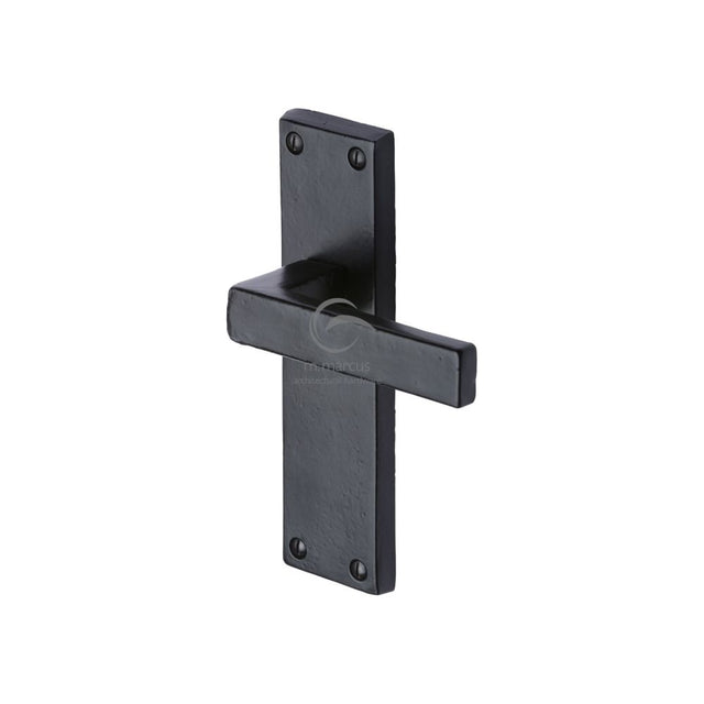 This is an image of a M.Marcus - Black Iron Rustic Door Handle Lever Latch Cheswell Design, fb3110 that is available to order from T.H Wiggans Ironmongery in Kendal.