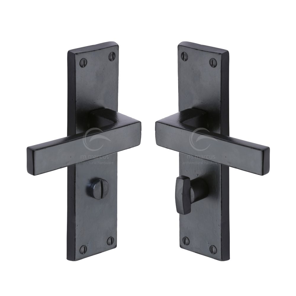 This is an image of a M.Marcus - Black Iron Rustic Door Handle Bathroom Set Cheswell Design, fb3130 that is available to order from T.H Wiggans Ironmongery in Kendal.