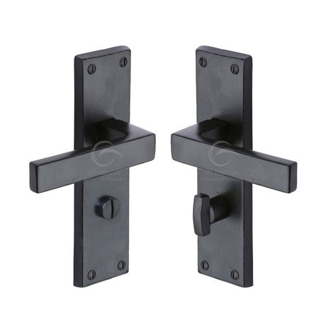 This is an image of a M.Marcus - Black Iron Rustic Door Handle Bathroom Set Cheswell Design, fb3130 that is available to order from T.H Wiggans Ironmongery in Kendal.