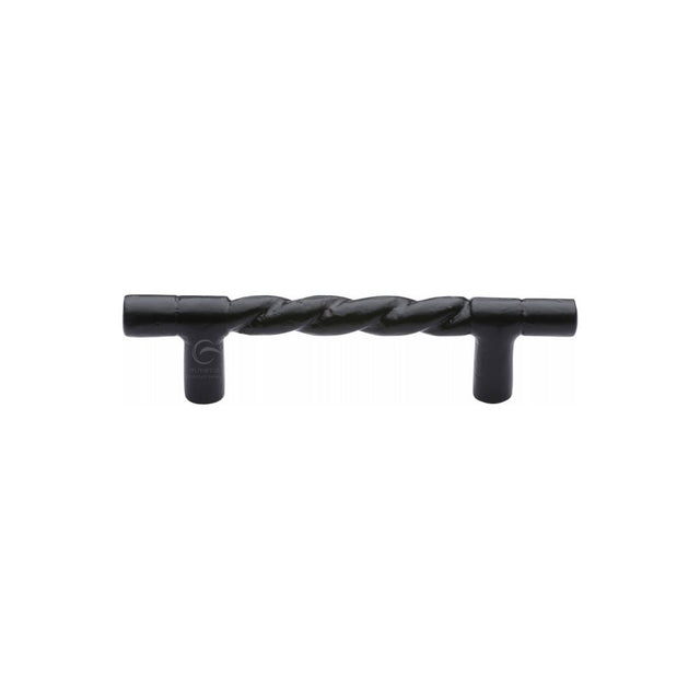 This is an image of a M.Marcus - Black Iron Rustic Cabinet Pull Rope Design 203mm, fb349-227 that is available to order from T.H Wiggans Ironmongery in Kendal.
