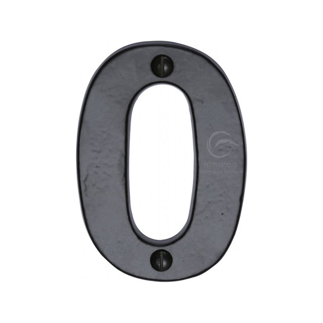This is an image of a M.Marcus - Black Iron Rustic Numeral 0 Face Fix 76mm (3"), fb351-0 that is available to order from T.H Wiggans Ironmongery in Kendal.