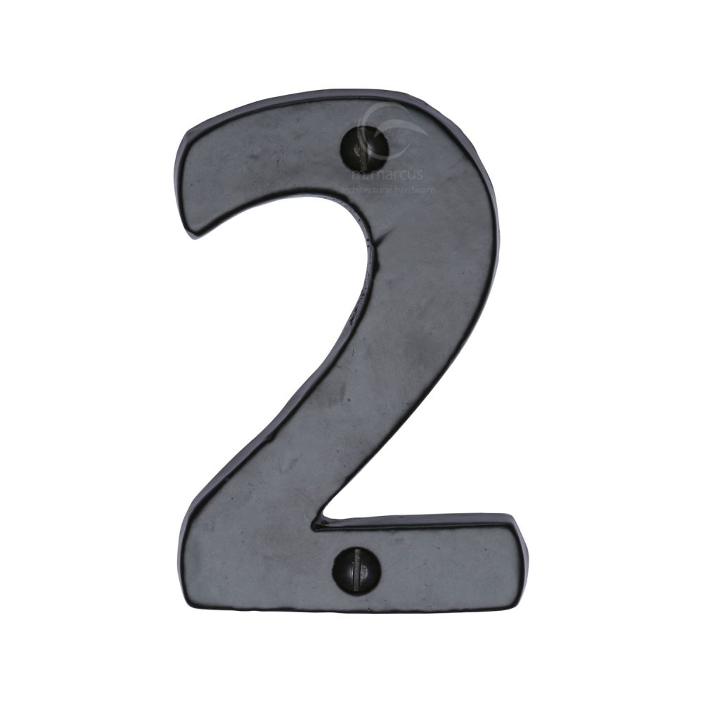 This is an image of a M.Marcus - Black Iron Rustic Numeral 2 Face Fix 76mm (3"), fb351-2 that is available to order from T.H Wiggans Ironmongery in Kendal.