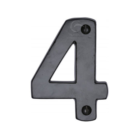 This is an image of a M.Marcus - Black Iron Rustic Numeral 4 Face Fix 76mm (3"), fb351-4 that is available to order from T.H Wiggans Ironmongery in Kendal.