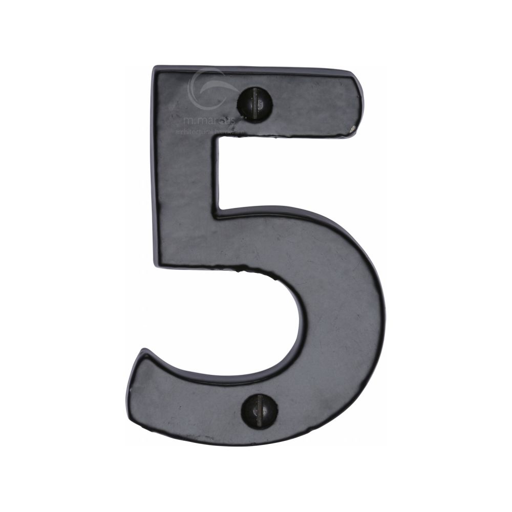 This is an image of a M.Marcus - Black Iron Rustic Numeral 5 Face Fix 76mm (3"), fb351-5 that is available to order from T.H Wiggans Ironmongery in Kendal.