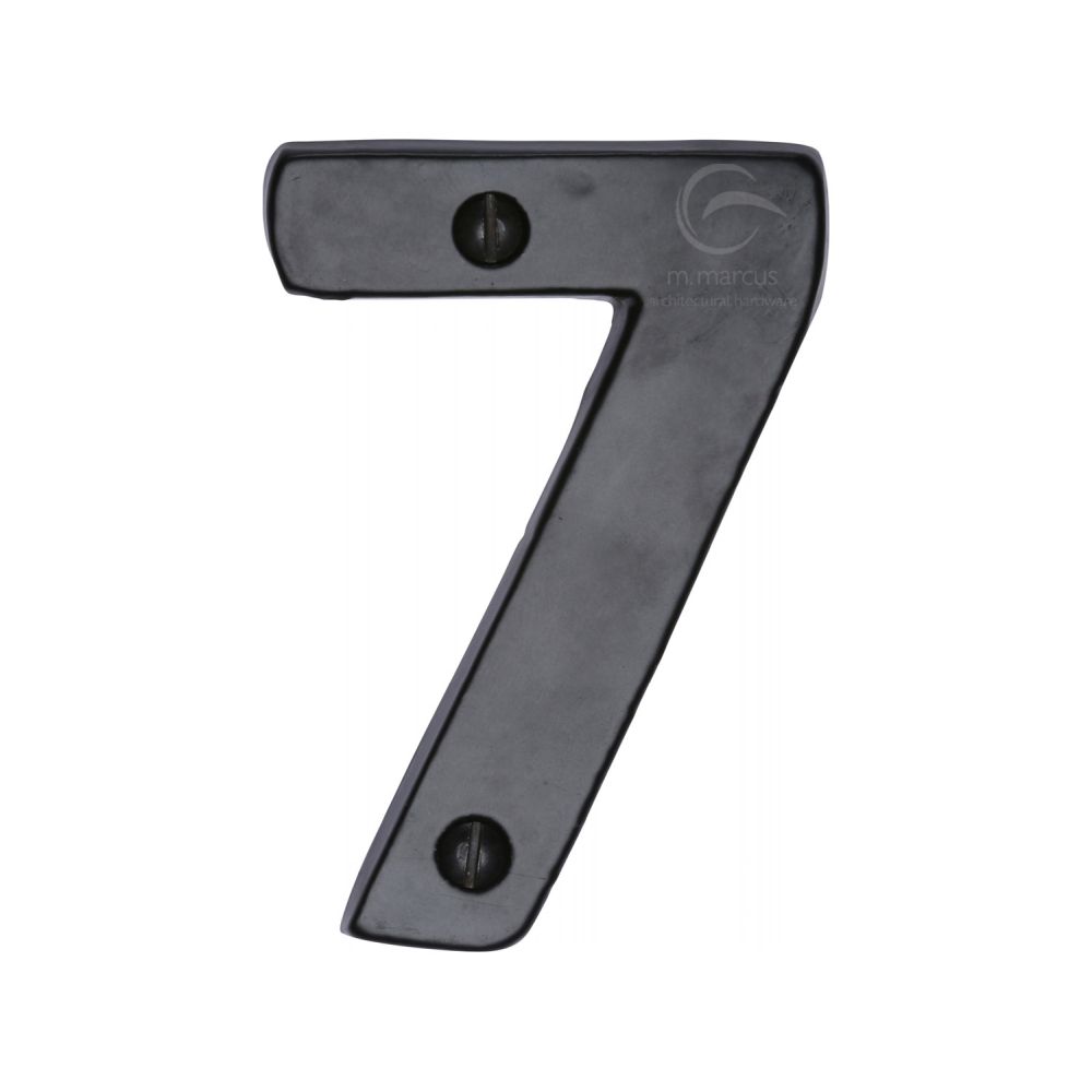 This is an image of a M.Marcus - Black Iron Rustic Numeral 7 Face Fix 76mm (3"), fb351-7 that is available to order from T.H Wiggans Ironmongery in Kendal.