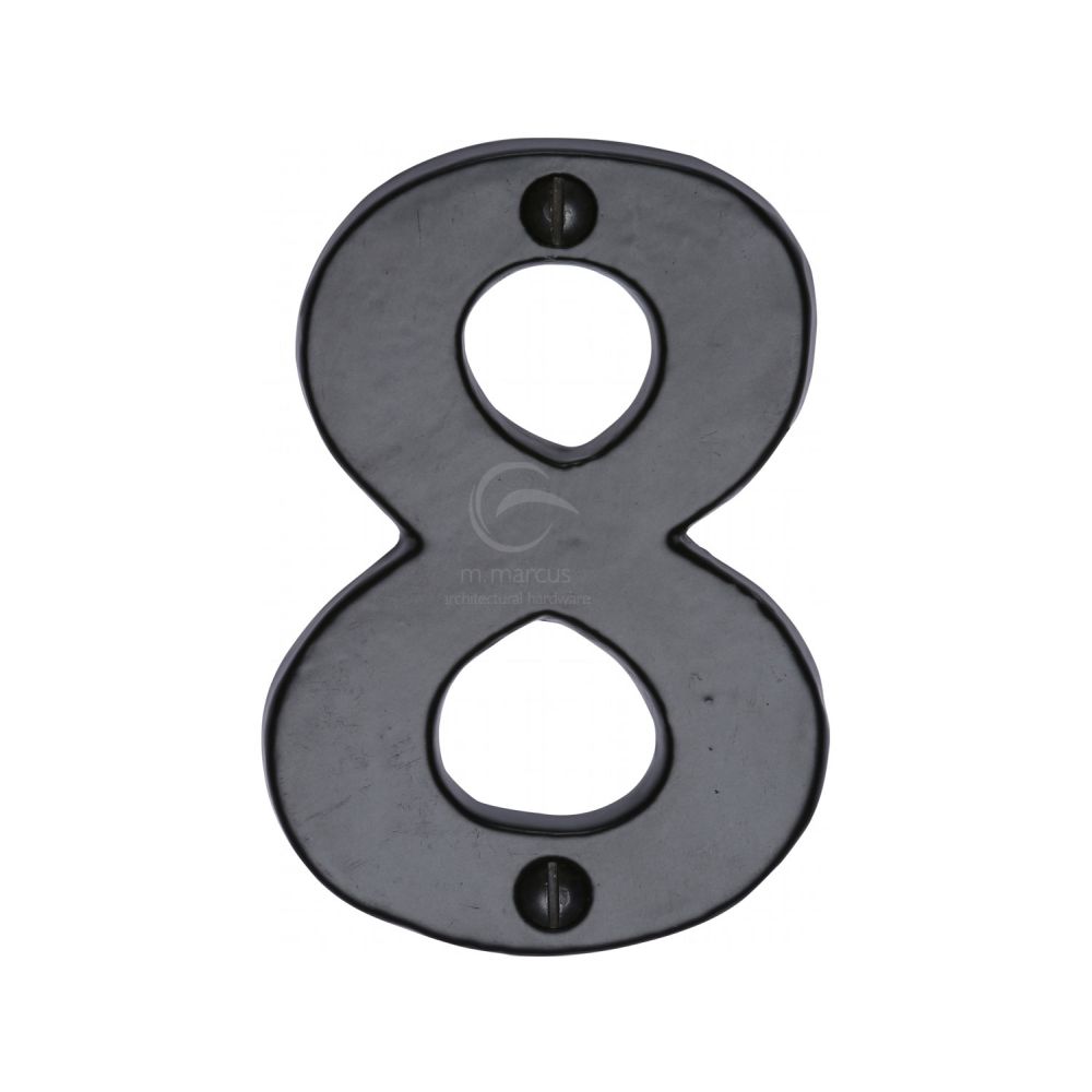 This is an image of a M.Marcus - Black Iron Rustic Numeral 8 Face Fix 76mm (3"), fb351-8 that is available to order from T.H Wiggans Ironmongery in Kendal.