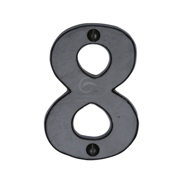 This is an image of a M.Marcus - Black Iron Rustic Numeral 8 Face Fix 76mm (3"), fb351-8 that is available to order from T.H Wiggans Ironmongery in Kendal.