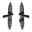 This is an image of a M.Marcus - Black Iron Rustic Door Handle Bathroom Set Ironbridge Design, fb3630 that is available to order from T.H Wiggans Ironmongery in Kendal.