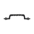 This is an image of a M.Marcus - Black Iron Rustic Cabinet Pull Twist Design 143mm CTC, fb370-143 that is available to order from T.H Wiggans Ironmongery in Kendal.