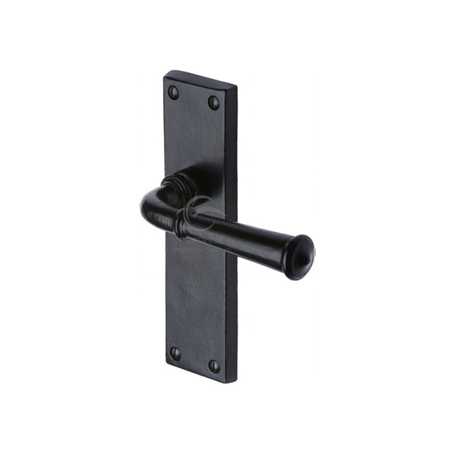 This is an image of a M.Marcus - Black Iron Rustic Door Handle Lever Latch Ashfield Design, fb3710 that is available to order from T.H Wiggans Ironmongery in Kendal.