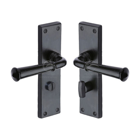 This is an image of a M.Marcus - Black Iron Rustic Door Handle Bathroom Set Ashfield Design, fb3730 that is available to order from T.H Wiggans Ironmongery in Kendal.