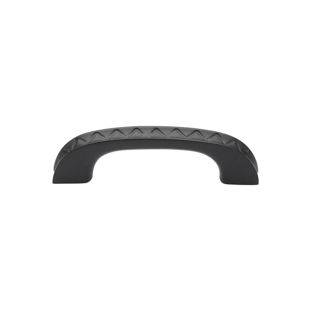 This is an image of a M.Marcus - Matt Black Rustic Iron Cabinet Pull Aztec Design 96mm CTC, fb396-96 that is available to order from T.H Wiggans Ironmongery in Kendal.