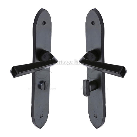 This is an image of a M.Marcus - Black Iron Rustic Door Handle Bathroom Set Grafton Design, fb4430 that is available to order from T.H Wiggans Ironmongery in Kendal.