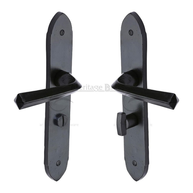 This is an image of a M.Marcus - Black Iron Rustic Door Handle Bathroom Set Grafton Design, fb4430 that is available to order from T.H Wiggans Ironmongery in Kendal.