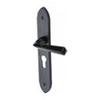This is an image of a M.Marcus - Black Iron Rustic Door Handle Euro Profile Plate Grafton Design, fb4448 that is available to order from T.H Wiggans Ironmongery in Kendal.
