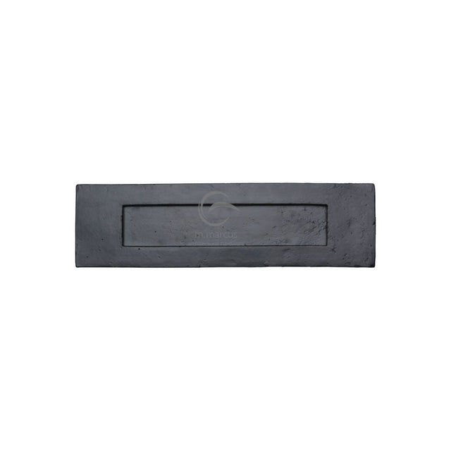 This is an image of a M.Marcus - Black Iron Rustic Letterplate 13 1/2" x 3 2/3", fb467-343 that is available to order from T.H Wiggans Ironmongery in Kendal.