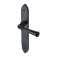 This is an image of a M.Marcus - Black Iron Rustic Door Handle Lever Latch Hadley Design, fb4710 that is available to order from T.H Wiggans Ironmongery in Kendal.