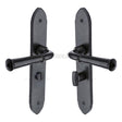 This is an image of a M.Marcus - Black Iron Rustic Door Handle Bathroom Set Hadley Design, fb4730 that is available to order from T.H Wiggans Ironmongery in Kendal.