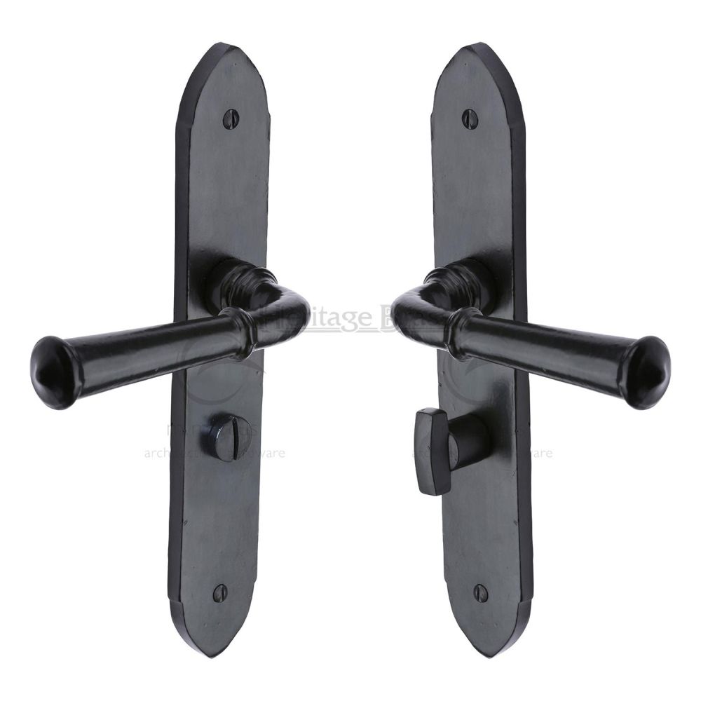 This is an image of a M.Marcus - Black Iron Rustic Door Handle Bathroom Set Hadley Design, fb4730 that is available to order from T.H Wiggans Ironmongery in Kendal.