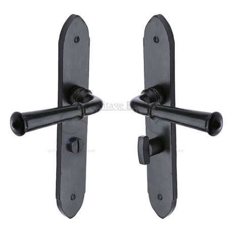 This is an image of a M.Marcus - Black Iron Rustic Door Handle Bathroom Set Hadley Design, fb4730 that is available to order from T.H Wiggans Ironmongery in Kendal.