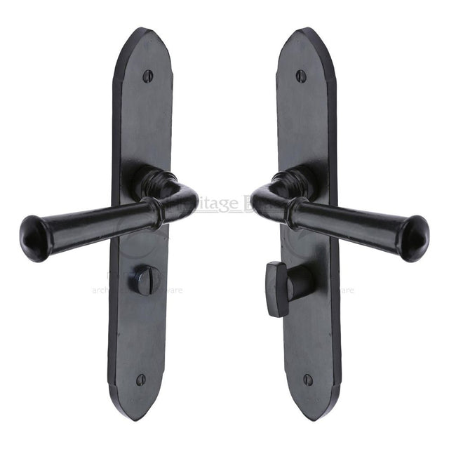 This is an image of a M.Marcus - Black Iron Rustic Door Handle Bathroom Set Hadley Design, fb4730 that is available to order from T.H Wiggans Ironmongery in Kendal.