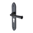 This is an image of a M.Marcus - Black Iron Rustic Door Handle Euro Profile Plate Hadley Design, fb4748 that is available to order from T.H Wiggans Ironmongery in Kendal.