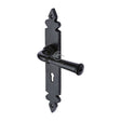 This is an image of a M.Marcus - Black Iron Rustic Door Handle Lever Lock Ludlow Design, fb5800 that is available to order from T.H Wiggans Ironmongery in Kendal.