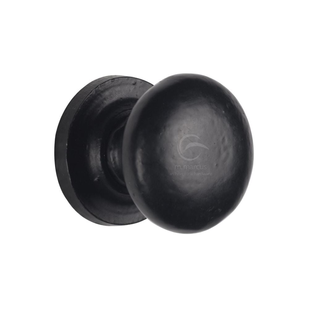 This is an image of a M.Marcus - Black Iron Rustic Cabinet Knob on Round Plate Round Design 38mm, fb613-38 that is available to order from T.H Wiggans Ironmongery in Kendal.