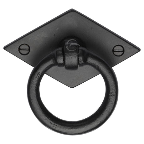 This is an image of a M.Marcus - Matt Black Rustic Iron Diamond Cabinet Ring Drop Pull, fb6301 that is available to order from T.H Wiggans Ironmongery in Kendal.