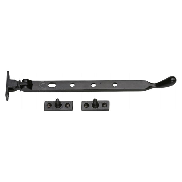 This is an image of a M.Marcus - Black Iron Rustic Casement Window Stay 10", fb992-10 that is available to order from T.H Wiggans Ironmongery in Kendal.