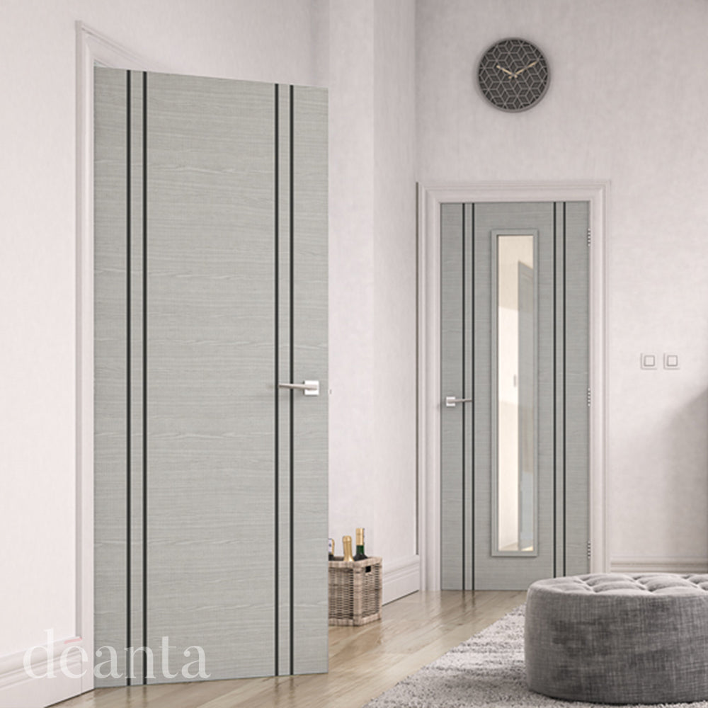 Deanta Flush Light Grey Ash Vertical Inlay 6mm Lipping Doors