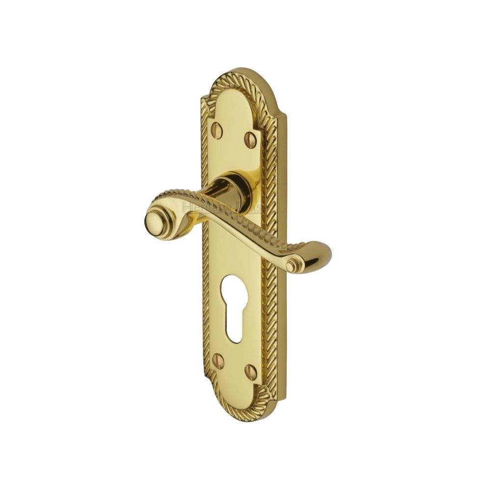 This is an image of a Heritage Brass - Door Handle for Euro Profile Plate Gainsborough Design Polished Bra, g028-48-pb that is available to order from T.H Wiggans Ironmongery in Kendal.