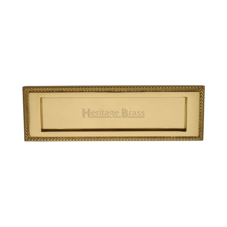 This is an image of a Heritage Brass - Georgian Rope Letterplate 10" x 3" Polished Brass Finish, g220-10-pb that is available to order from T.H Wiggans Ironmongery in Kendal.