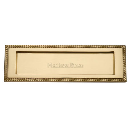 This is an image of a Heritage Brass - Georgian Rope Letterplate 11" x 3 1/2" Polished Brass Finish, g220-11-pb that is available to order from T.H Wiggans Ironmongery in Kendal.