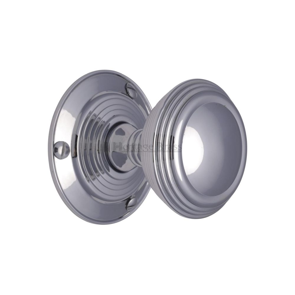 This is an image of a Heritage Brass - Mortice Knob on Rose Goodrich Design Polished Chrome Finish, goo986-pc that is available to order from T.H Wiggans Ironmongery in Kendal.