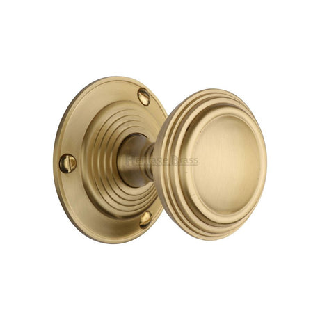 This is an image of a Heritage Brass - Mortice Knob on Rose Goodrich Design Satin Brass Finish, goo986-sb that is available to order from T.H Wiggans Ironmongery in Kendal.