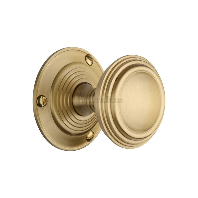This is an image of a Heritage Brass - Mortice Knob on Rose Goodrich Design Satin Brass Finish, goo986-sb that is available to order from T.H Wiggans Ironmongery in Kendal.