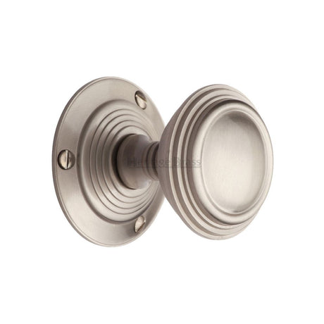 This is an image of a Heritage Brass - Mortice Knob on Rose Goodrich Design Satin Nickel Finish, goo986-sn that is available to order from T.H Wiggans Ironmongery in Kendal.
