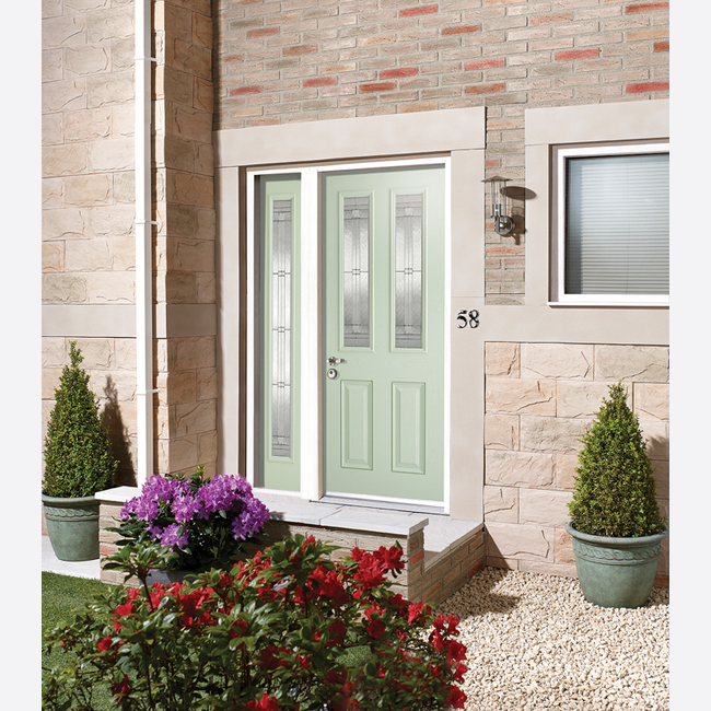 LPD - Malton 2L Glazed External Pre-Finished Light Green Front Face With White Inside Face and Edges Doors